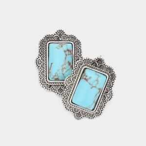 NEW Turquoise Rectangle Antique Metal Stud Earrings Boho
